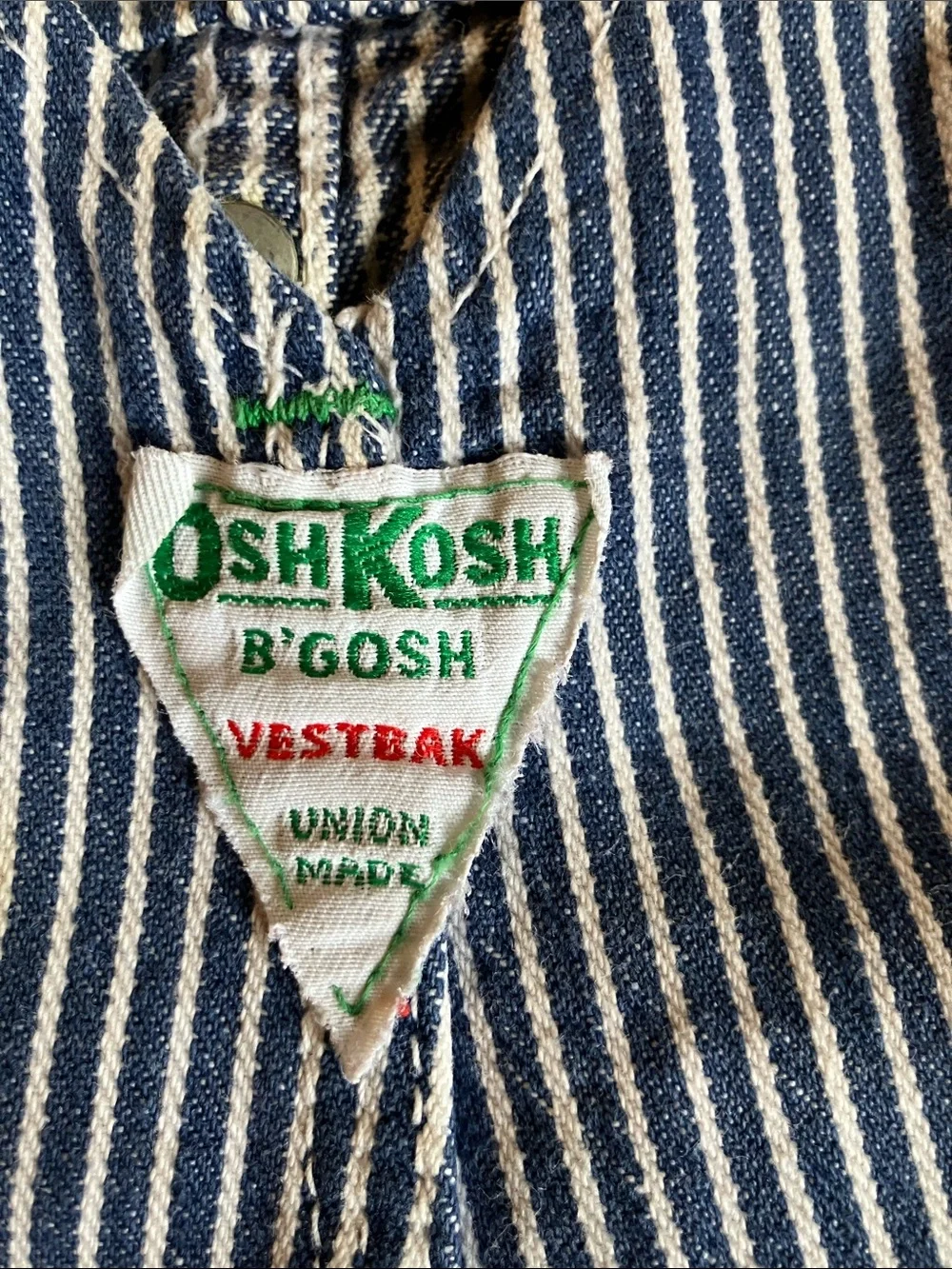 Vintage OshKosh hickory stripe overalls size 3T USA Union made